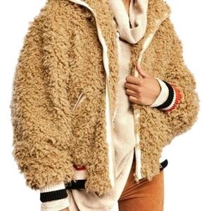 Free People High in the Sky Faux Fur Bomber Teddy Jacket Size Small